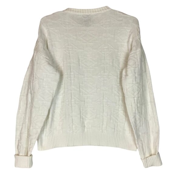 Vintage Izod Textured White Cotton Crewneck Sweater Mens Large Casual Classic - Picture 2 of 5